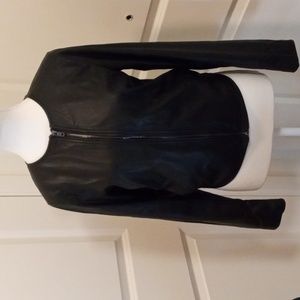 Sisley Faux Black Leather Jacket, Size 4, Full Zip, NWOT